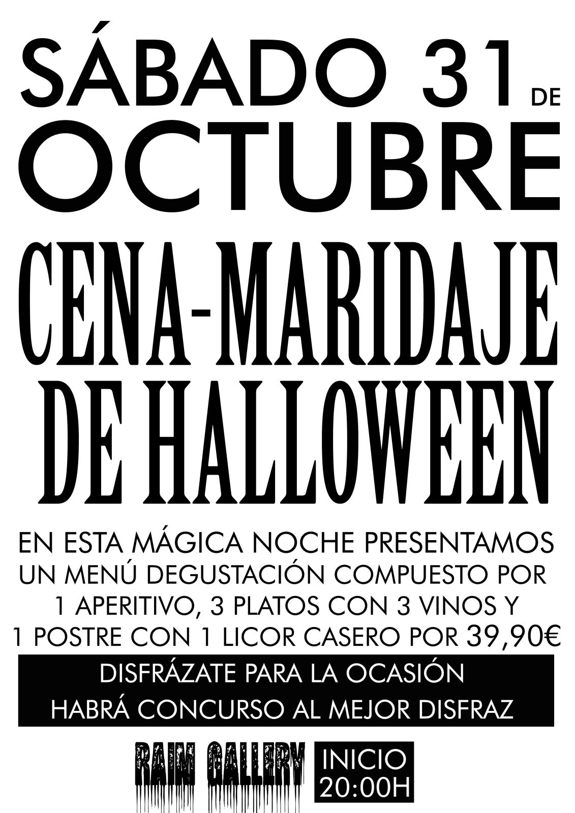Cartel de Cena Mágica de Halloween, experiencia sensorial en Raïm Gallery, Gandia